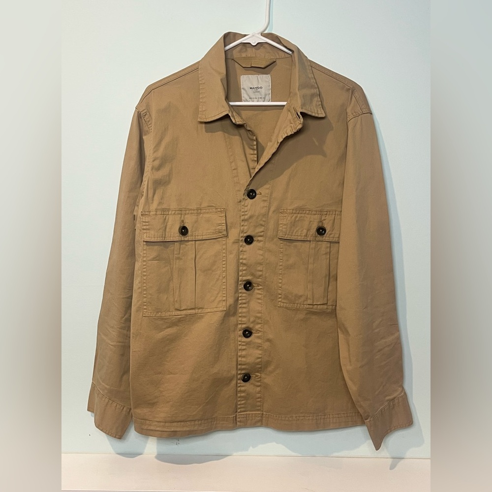 Mango Man Men’s Casual Beige Denim Overshirt, Size Small